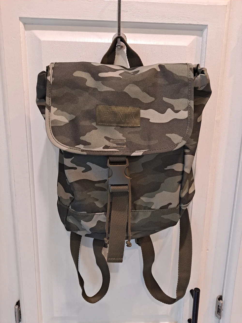 PINK Victoria's Secret Mini Green Camo Canvas Backpack Purse Toggle Drawstring